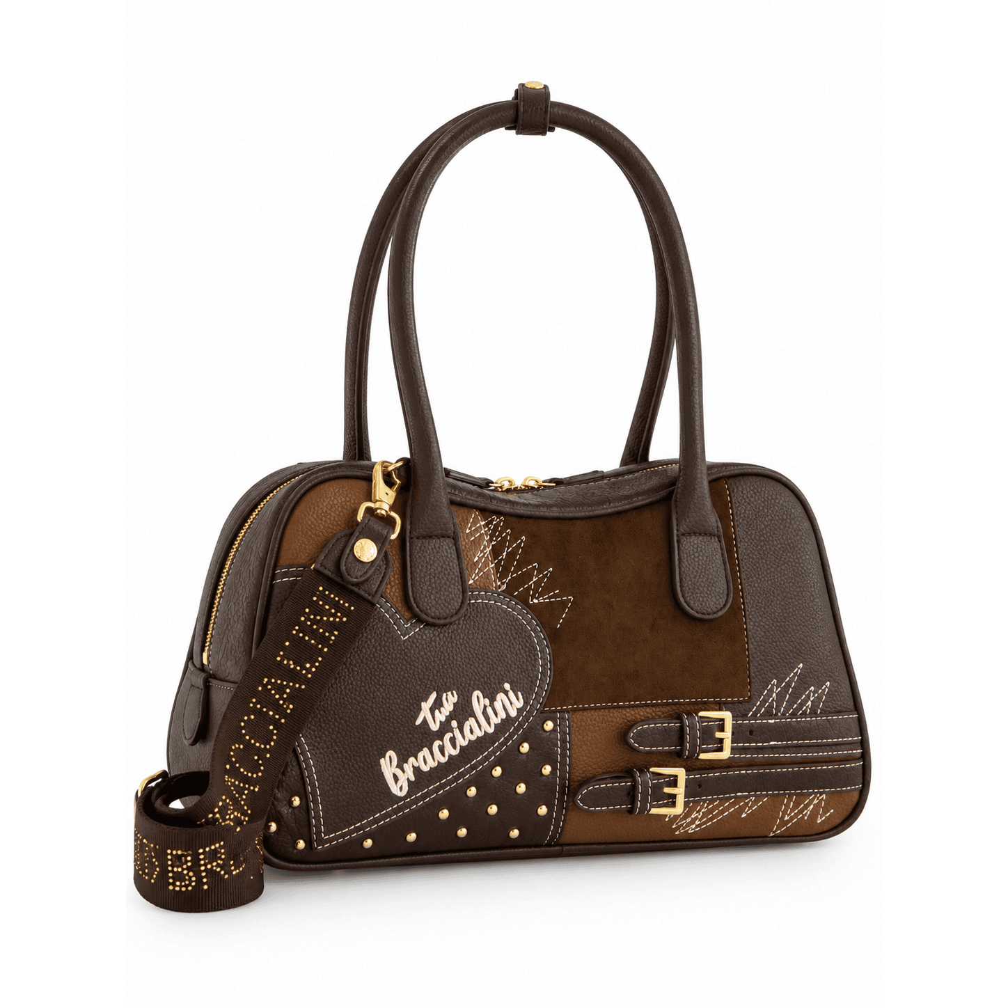 Amy Patchwork Brown Bowling Bag