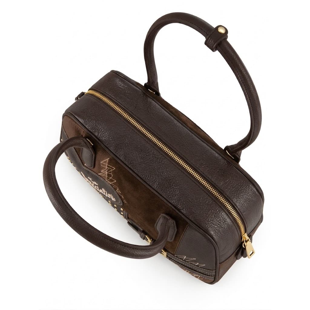 Amy Patchwork Brown Bowling Bag