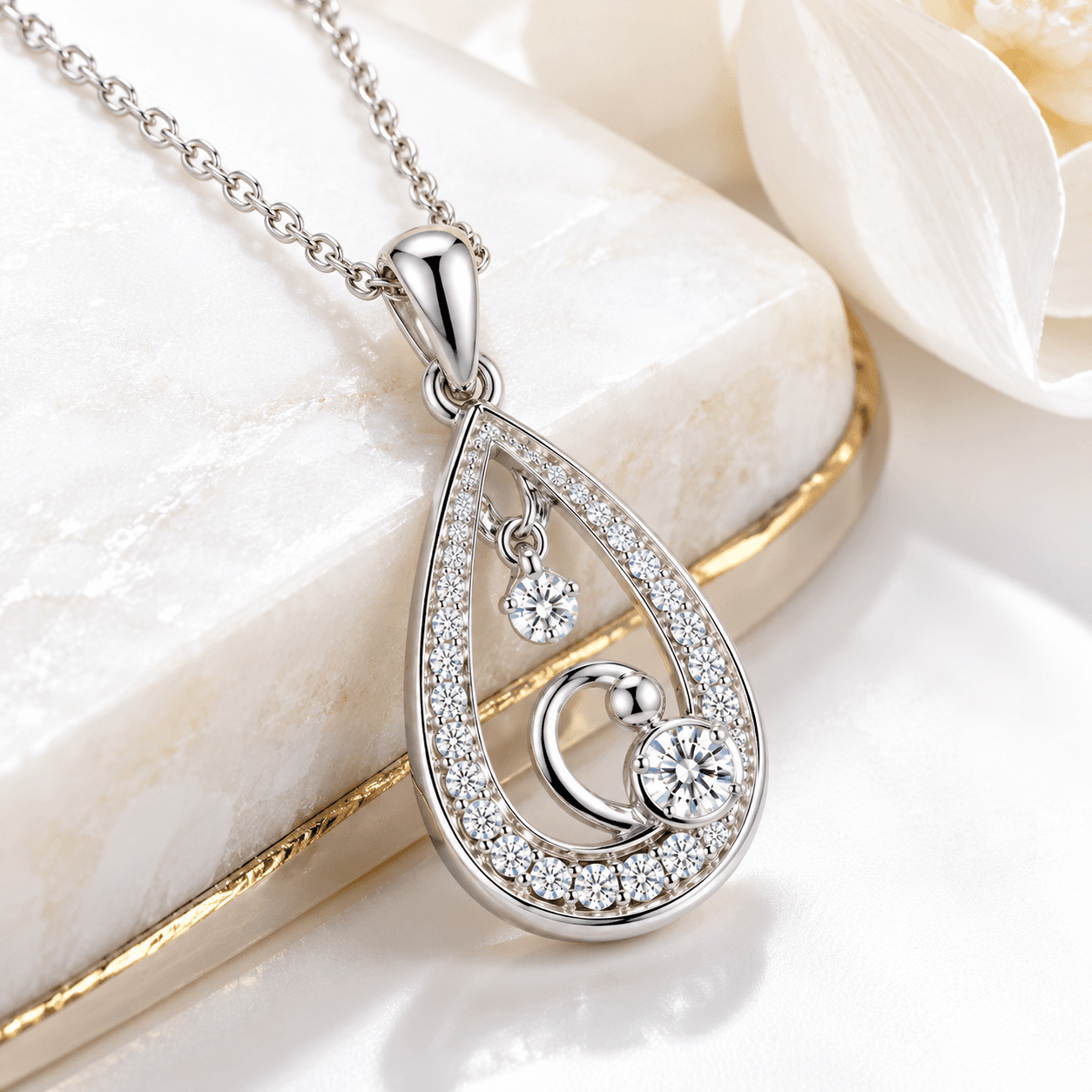 Serena Teardrop Diamond Pendant Necklace - Shimmering Diamond Collection