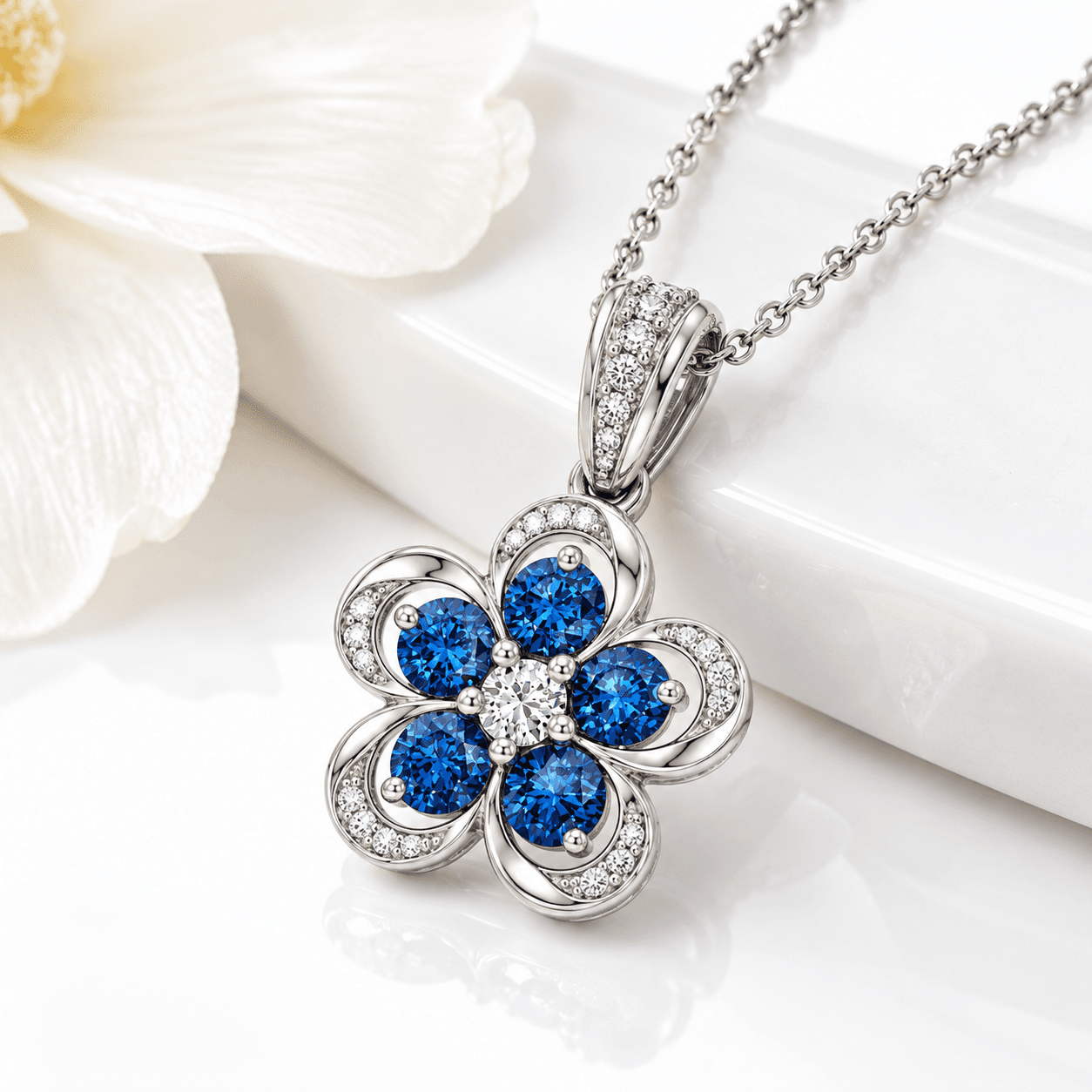 TruAmore Blue Luminous Diamond Blossom Pendant